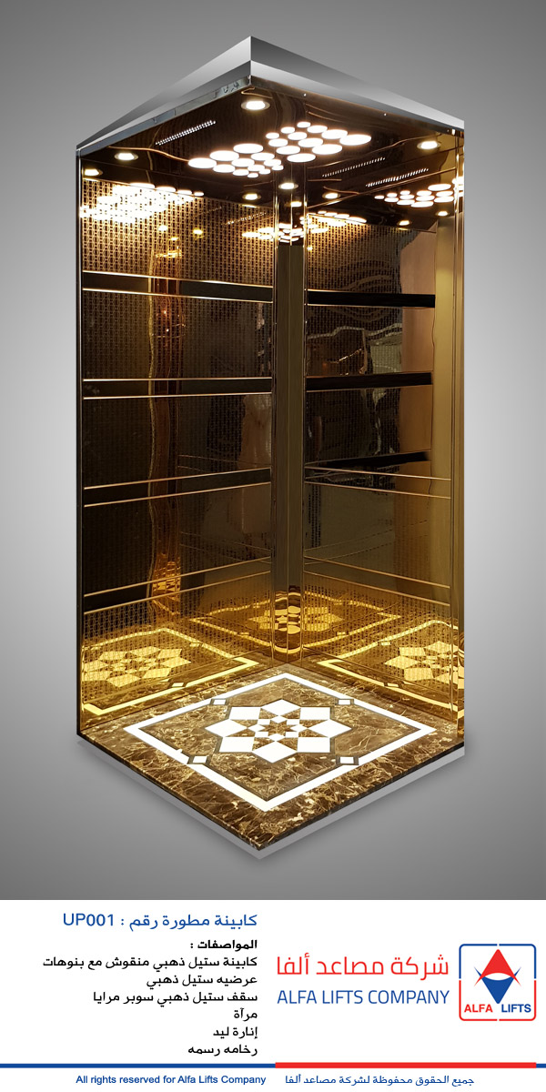 Gold Engraved Steel Cabin With Gold Steel Horizontal Paneling